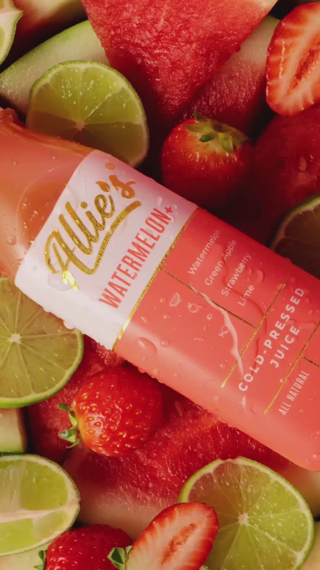 Load video: Allie&#39;s Watermelon+ 1L (6 Pack) Cold Pressed Juice