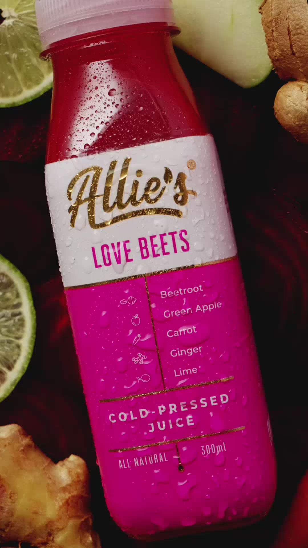 Load video: Allie&#39;s Love Beets 300mL (8 Pack) Cold Pressed Juice